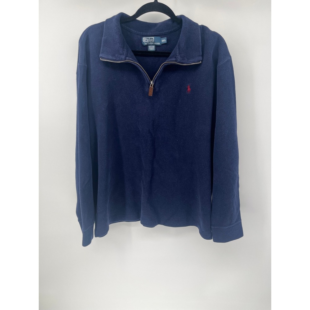 Polo Ralph Lauren Mens XXL Navy Blue 100%‎ Cotton Quarter Zip Pullover Sweater